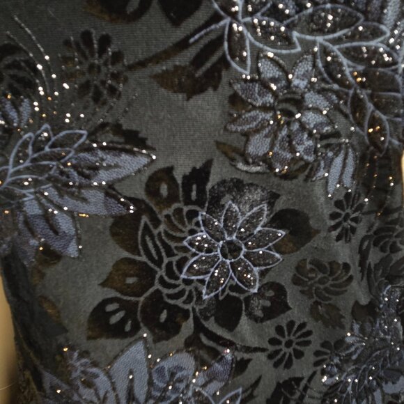 Vintage 90s Y2K  Black Flocked Velvet Top Size M Sleeveless Glitter Whimsigoth - Picture 3 of 9